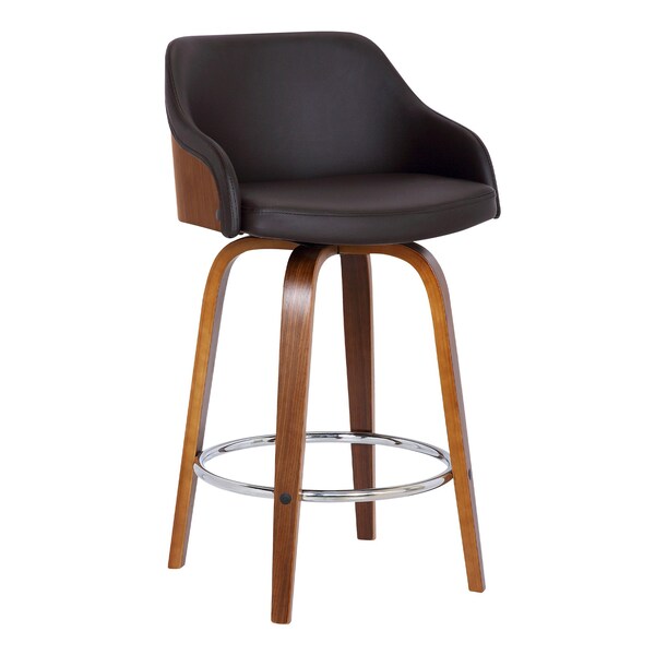 Armen Living Alec 30" Bar Height Swivel Brown Faux Leather and Walnut Wood Bar Stool LCAEBAWABR30 - main